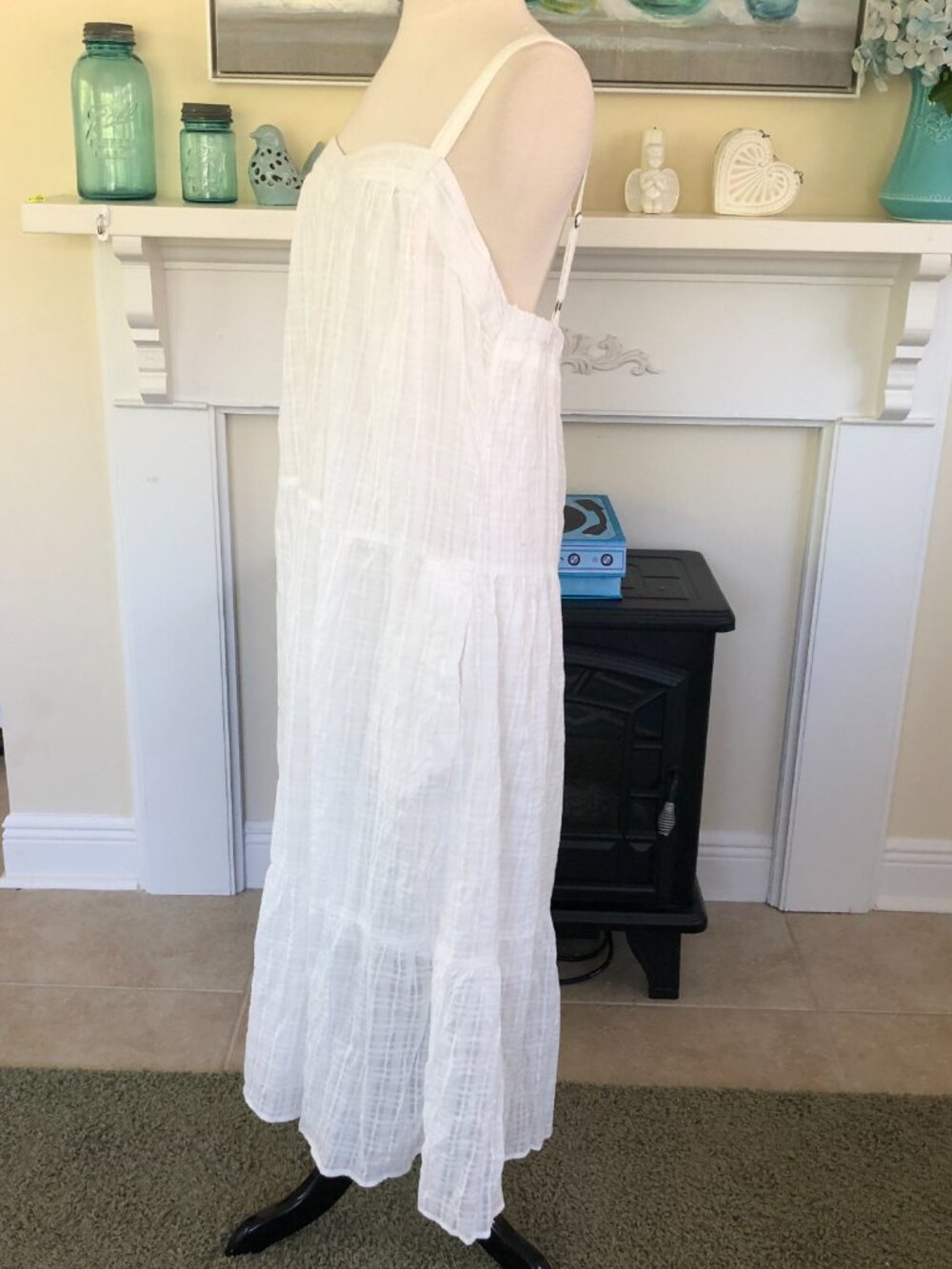 White Summer Classic Tiered Ruffle 100% Cotton Sleeveless Maxi Dress XXL - Picture 3 of 10